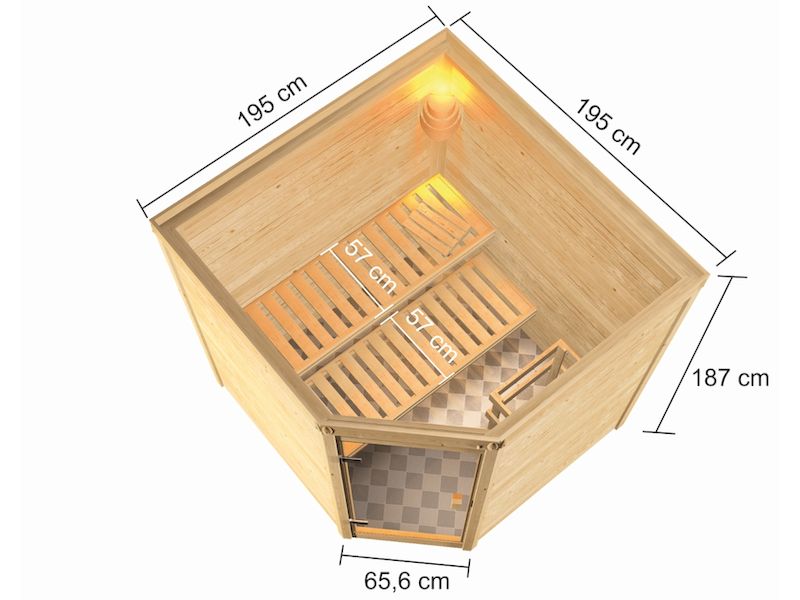 Konstrukce finské sauny Karibu Tilda s rozměry stěn