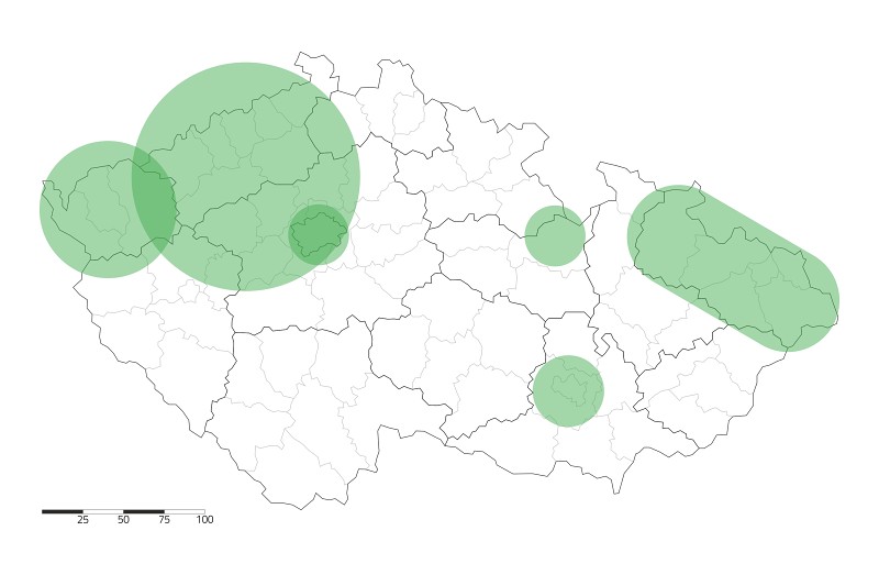 Mapa oblastí s montážním servisem