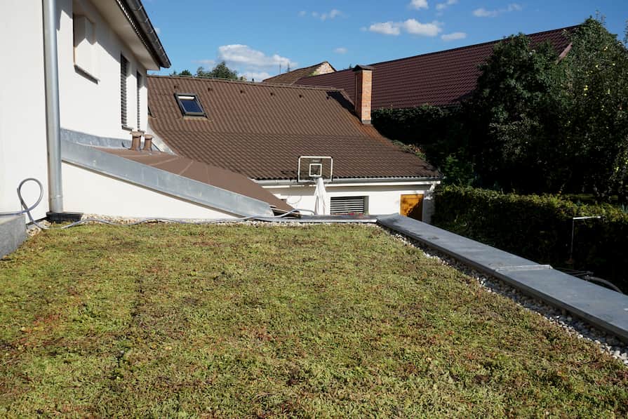 Snímek dokončené realizace extenzivní zelené střechy na rodinném domě