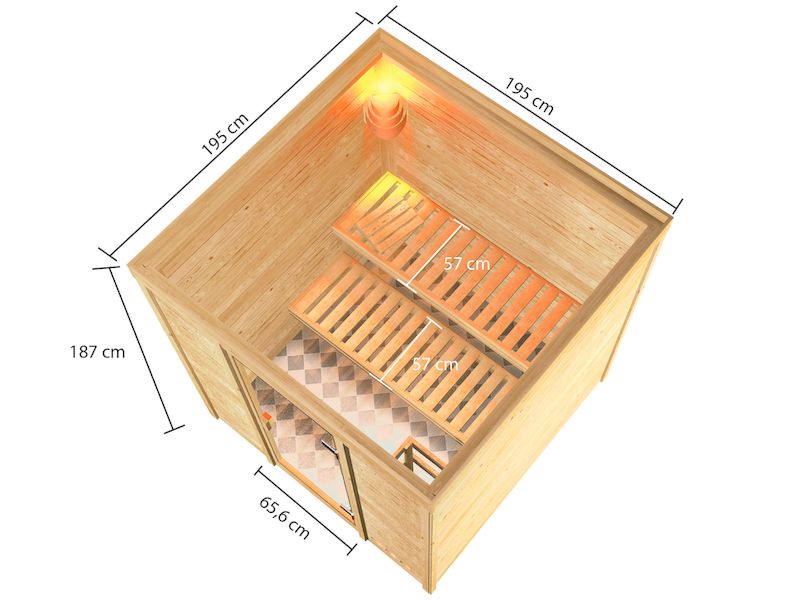 Konstrukce finské sauny Karibu Jara s rozměry stěn