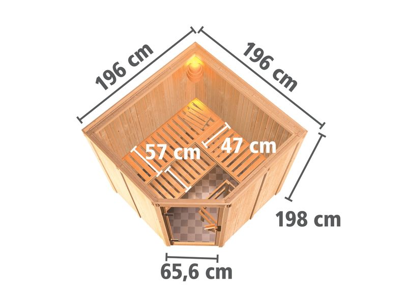 Domácí finská sauna Karibu Jarin s rozměry stěn