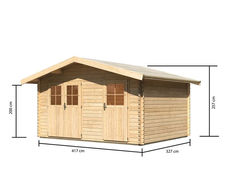 Dřevěný zahradní domek Karibu Lagor 1 s rozměry stěn