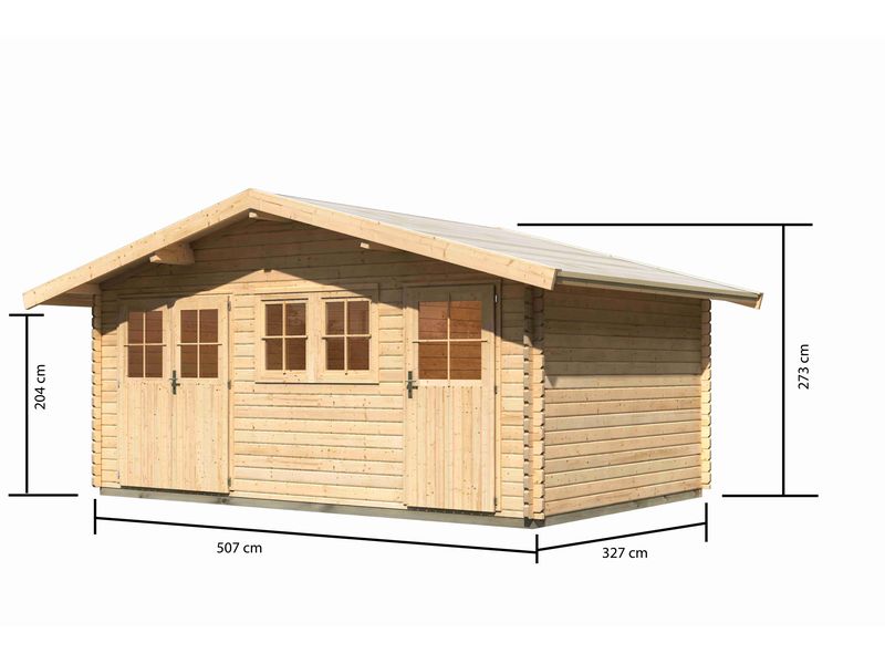 Dřevěný zahradní domek Karibu Lagor 2 s rozměry stěn