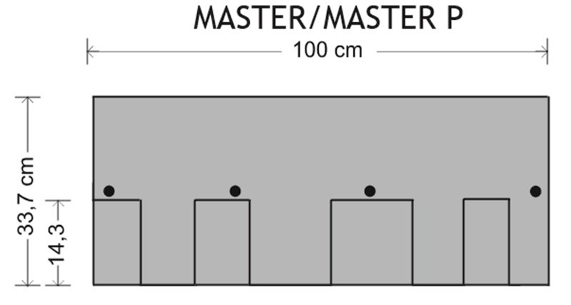 Nákres asfaltového šindele Tegola Master P s rozměry šablony
