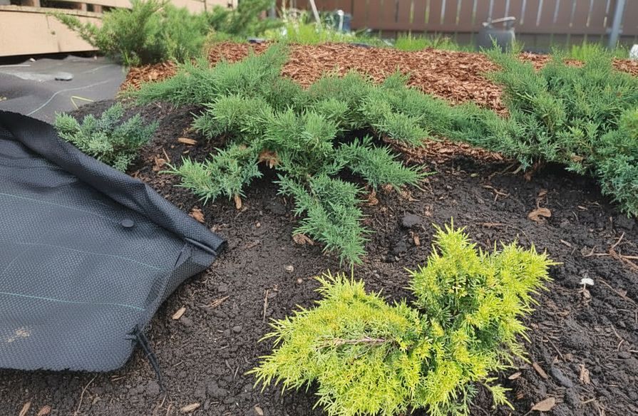 Shrnutá tkaná textilie na svahu s výsadbou