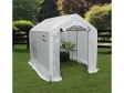 Foliovník ShelterLogic 1,8×2,4 m bílý vč. polic umístěný na zahradě