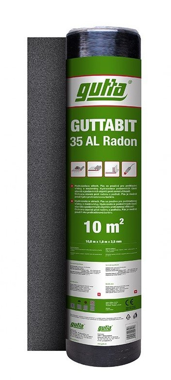 Asfaltový pás Guttabit Al Radon 35, rozměry pásu 1 × 10 m (10 m² v balení)